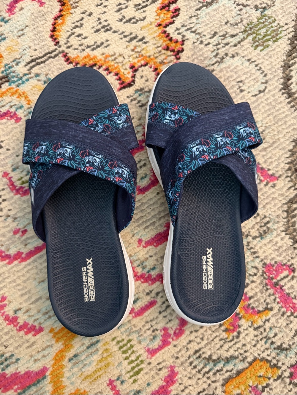 Skechers Goga Max Women's Blue Slide Sandals